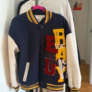 Bershka Navy and Cream Bomber Jacket